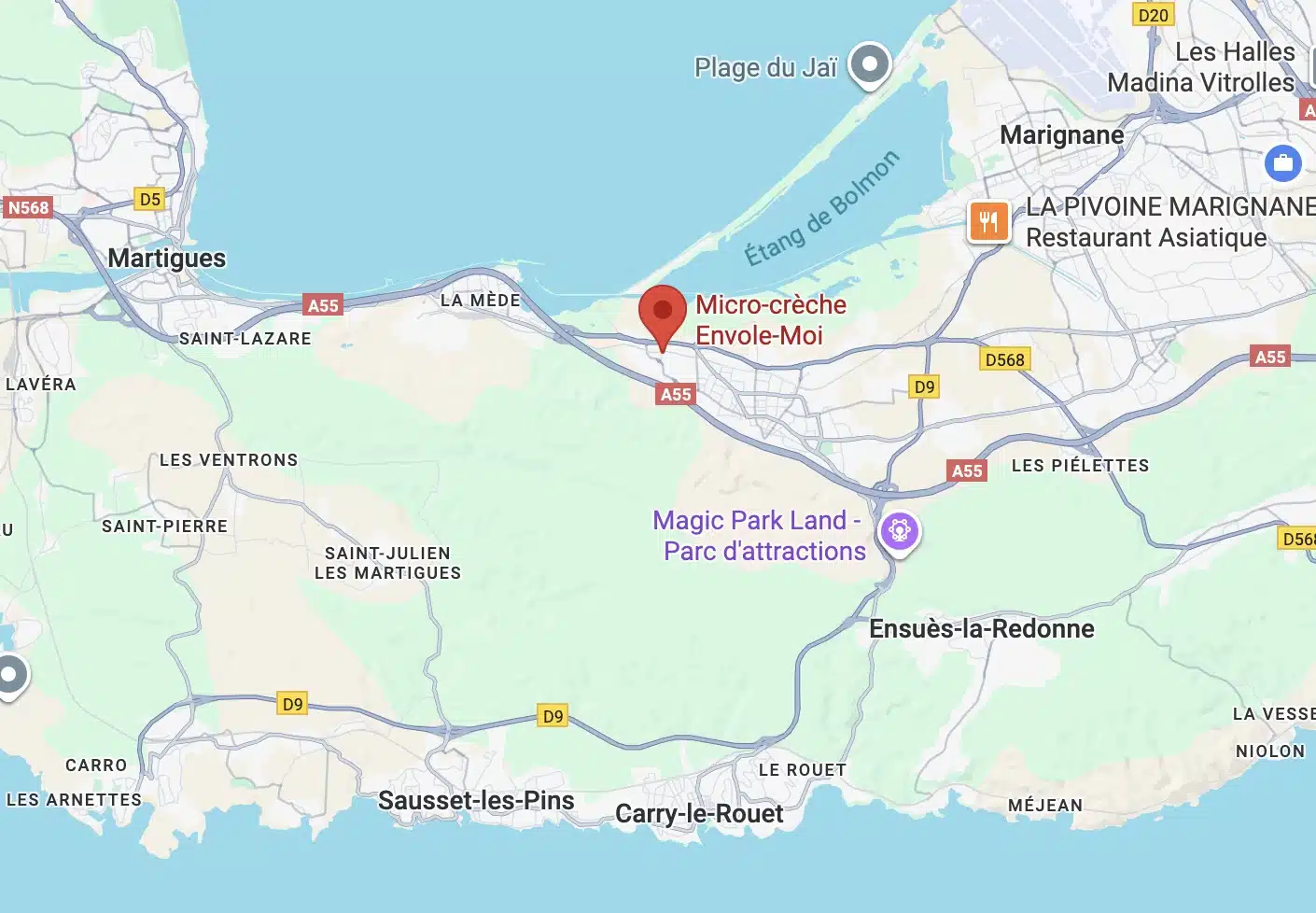Situation de la crèche Envole-moi de Châteauneuf-les-Martigues